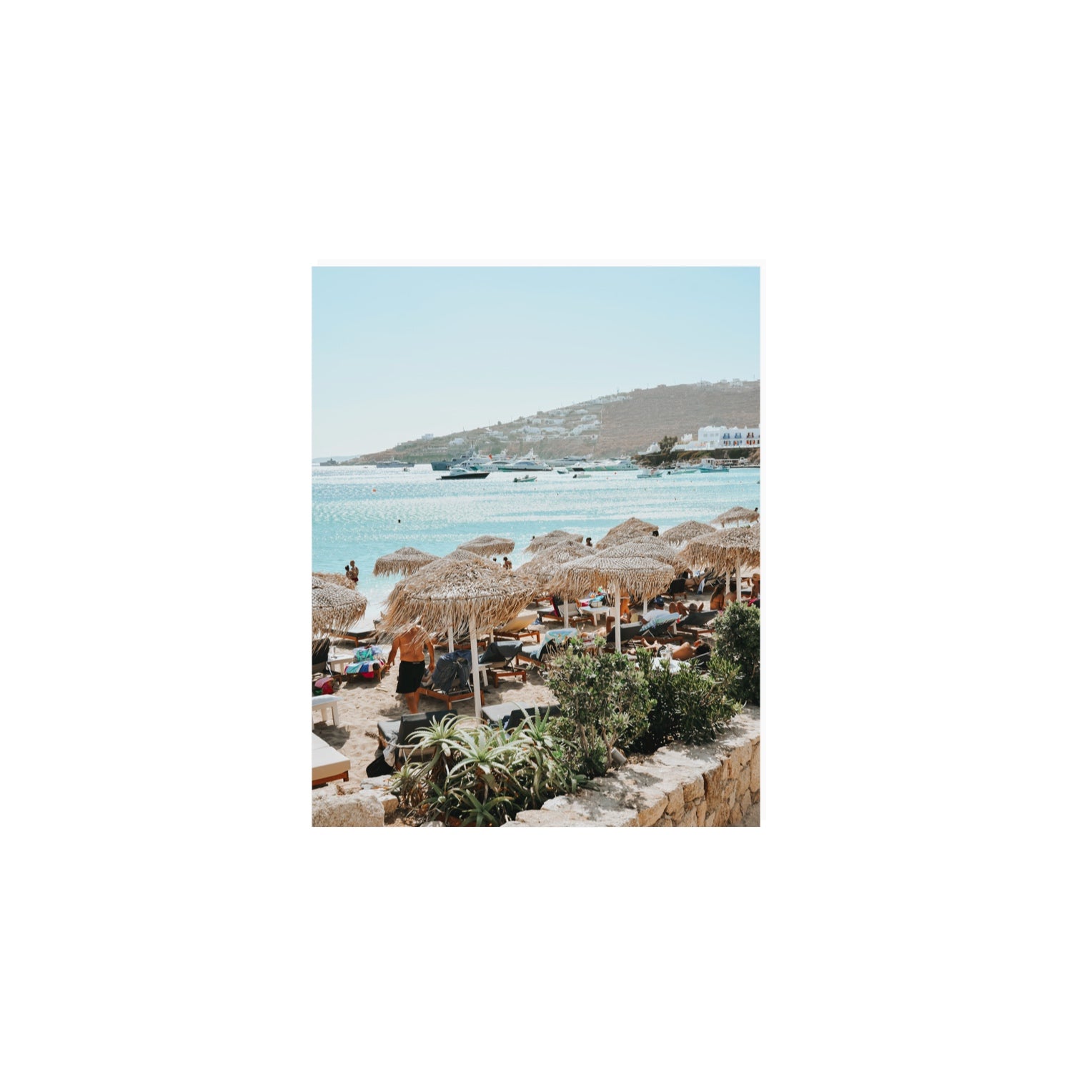 Beachside Huts Mykonos Greek island wall art 8 x 10 in unframed fine art canvas