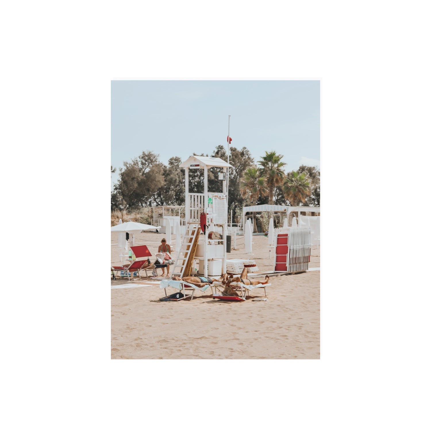 Red Lounge Reverie Puglia beach coastal wall art 18 x 24 in unframed fine art canvas