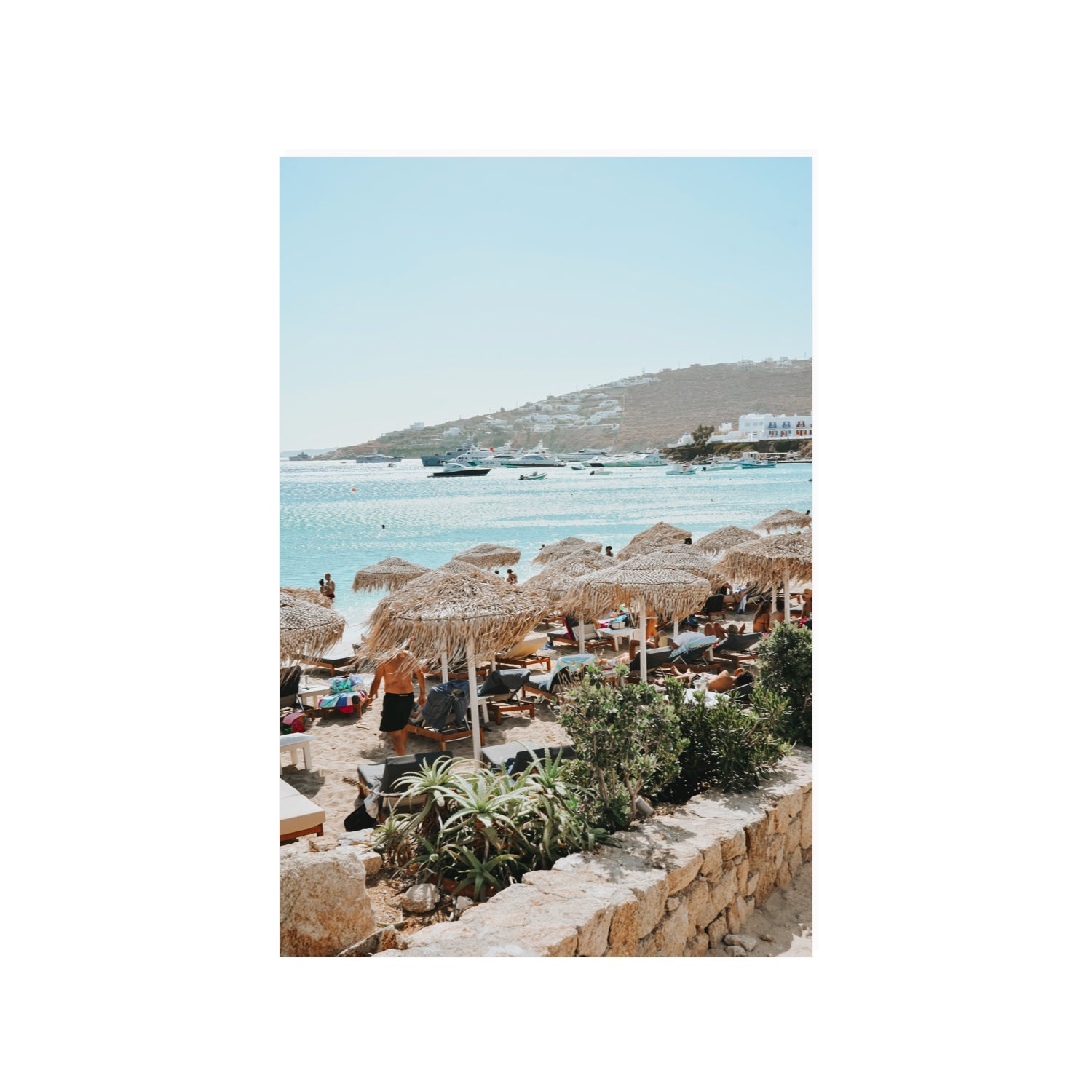 Beachside Huts Mykonos Greek island wall art 24 x 36 in unframed fine art canvas