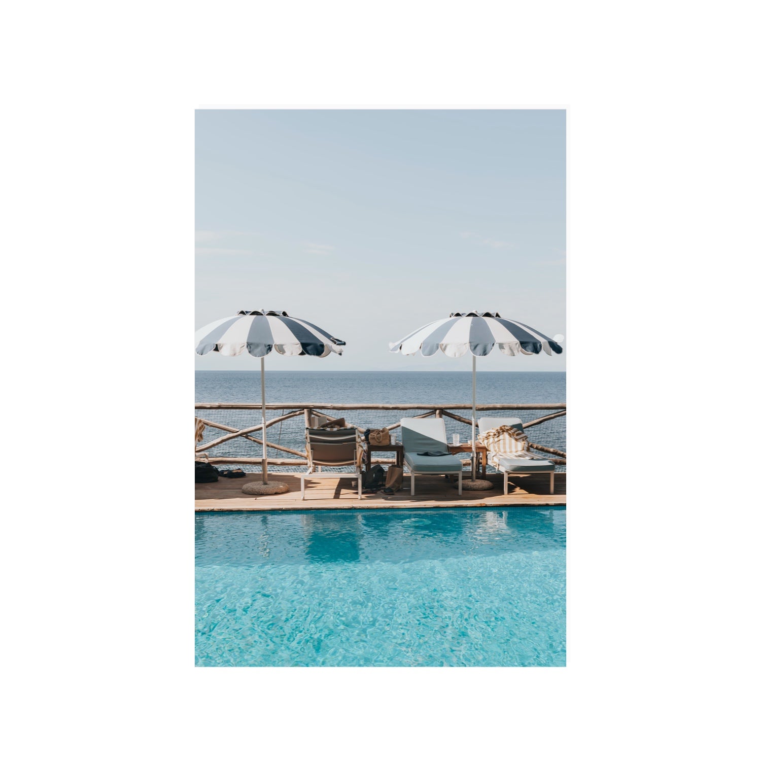 Beach Retreat fine art print, Ischia, Italy, european beach clubs artwork, 24 x 36 in, Unframed, Fine Art Canvas