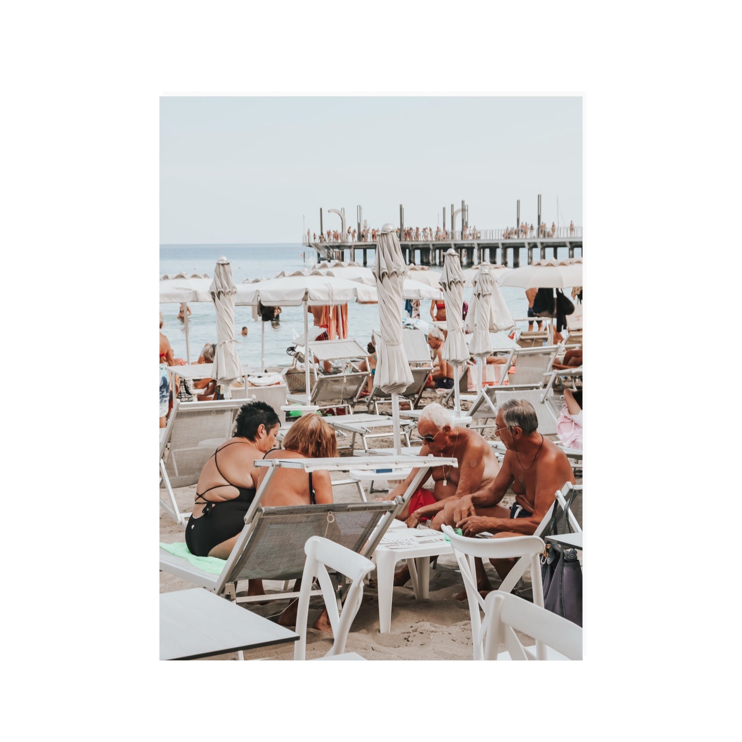 Salted Shuffle fine art print, Alassio, Italy, people and locals artwork, 30 x 40 in, Unframed, Fine Art Canvas