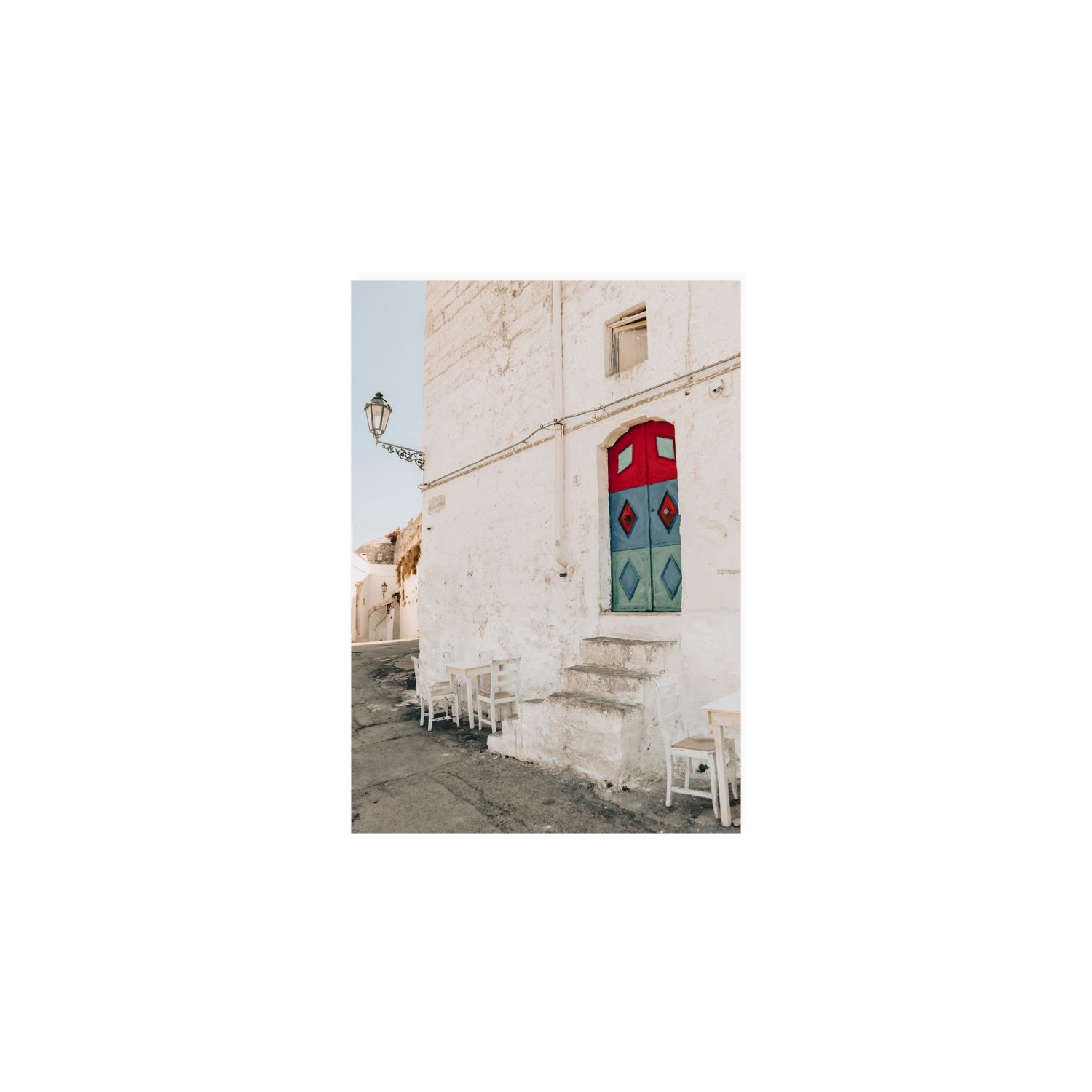 Doorway Delight Puglia Ostuni wall art A5, 21 x 14.8 cm unframed fine art print