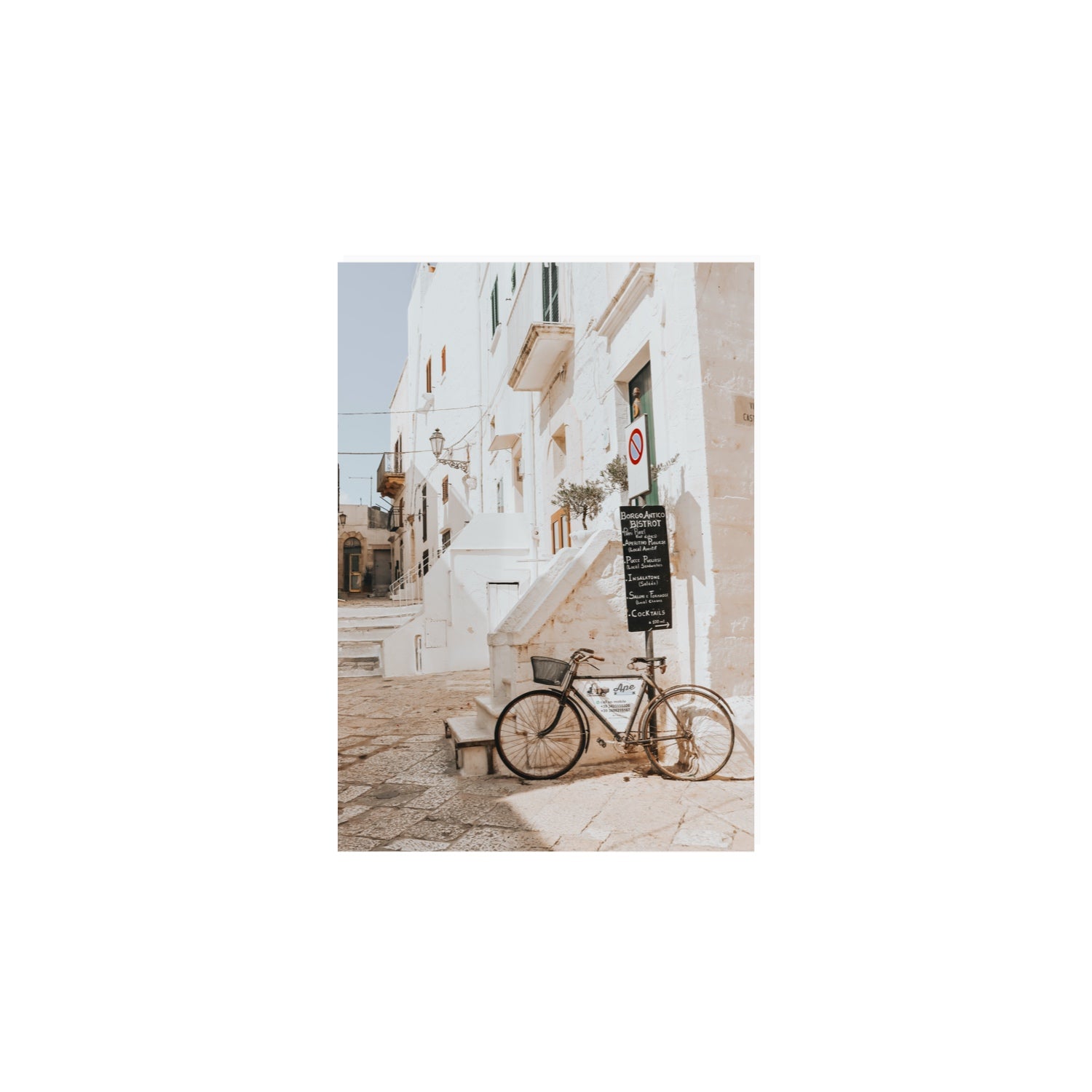 La Bicicletta Puglia Ostuni wall art A4, 29.7 x 21 cm unframed fine art print