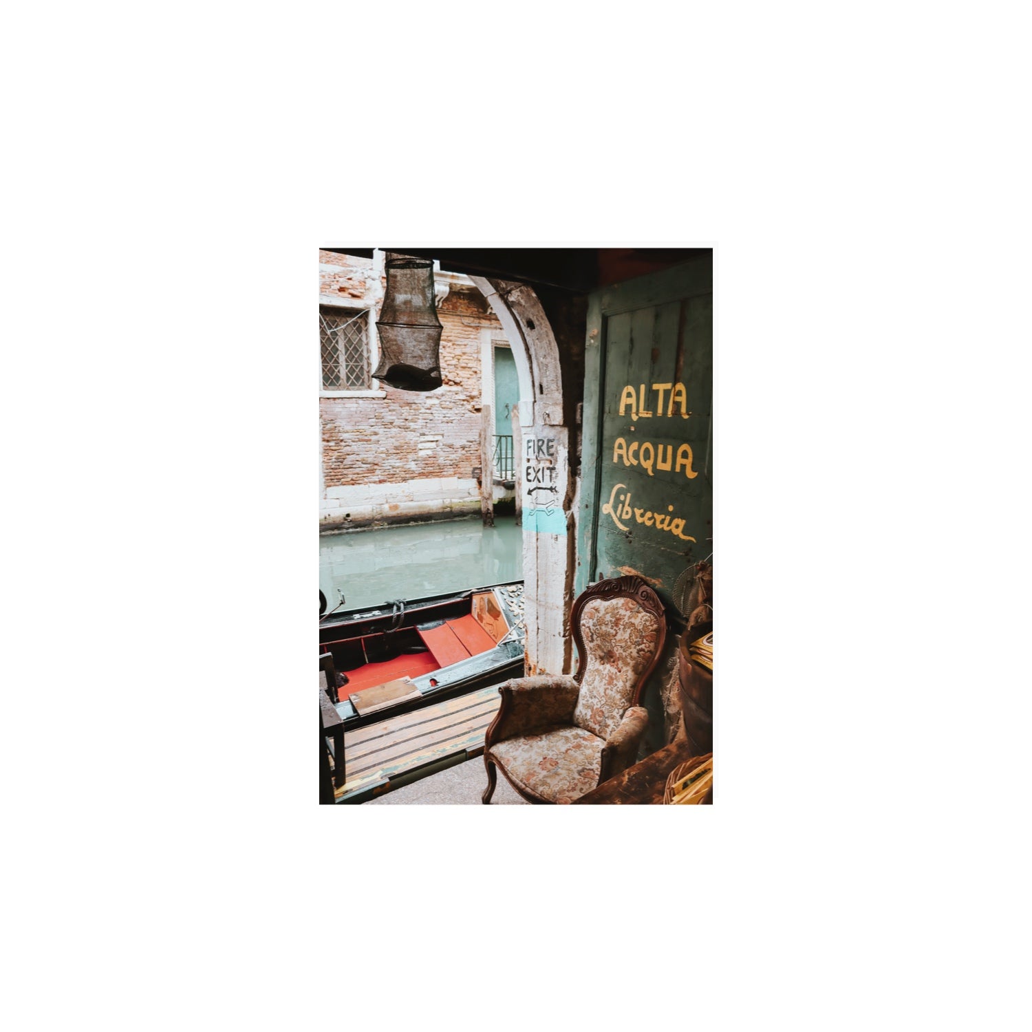 Alta Acqua Venice Bookstore wall art A4, 29.7 x 21 cm unframed fine art print