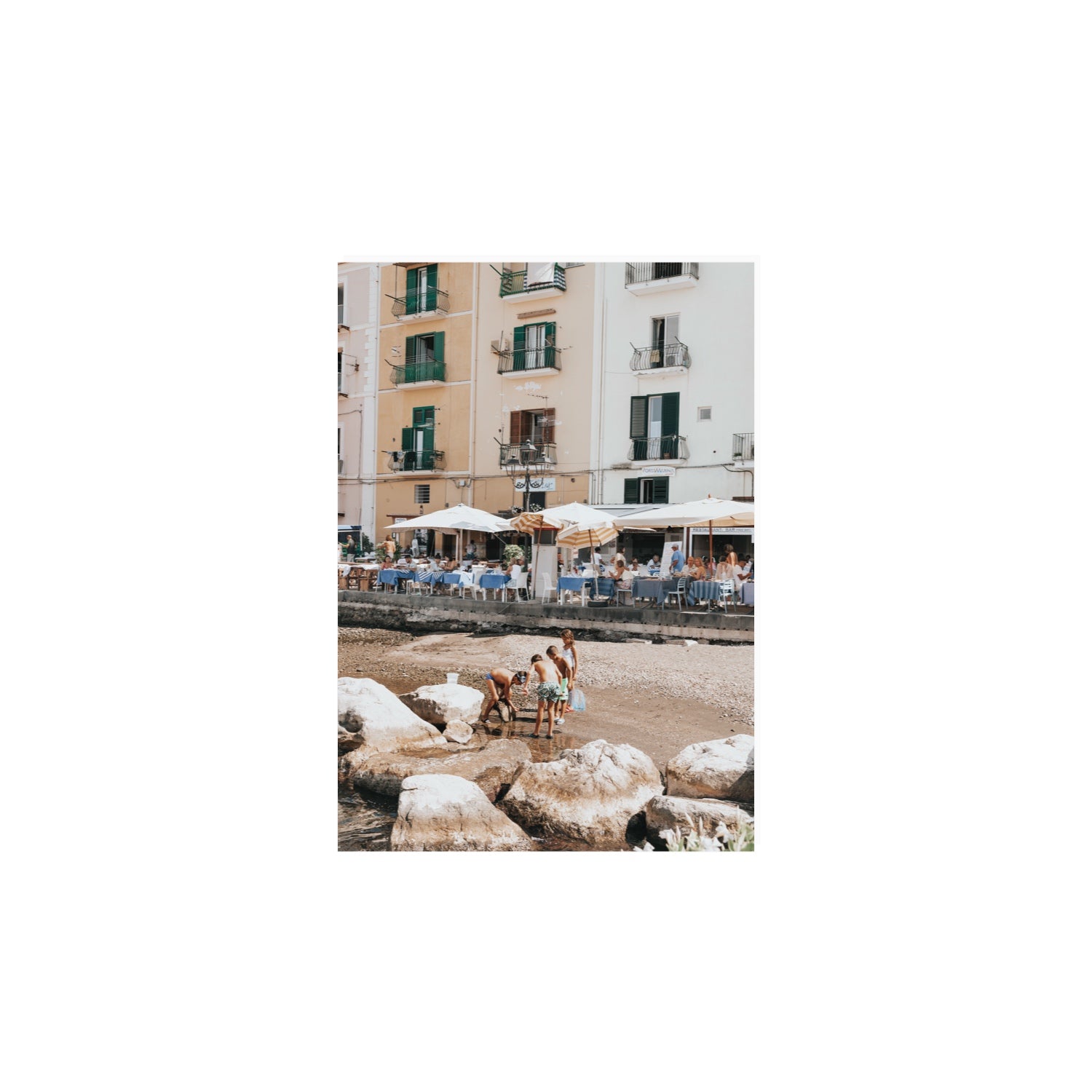 Sunny Playtime Sorrento coastal wall art A4, 29.7 x 21 cm unframed fine art print