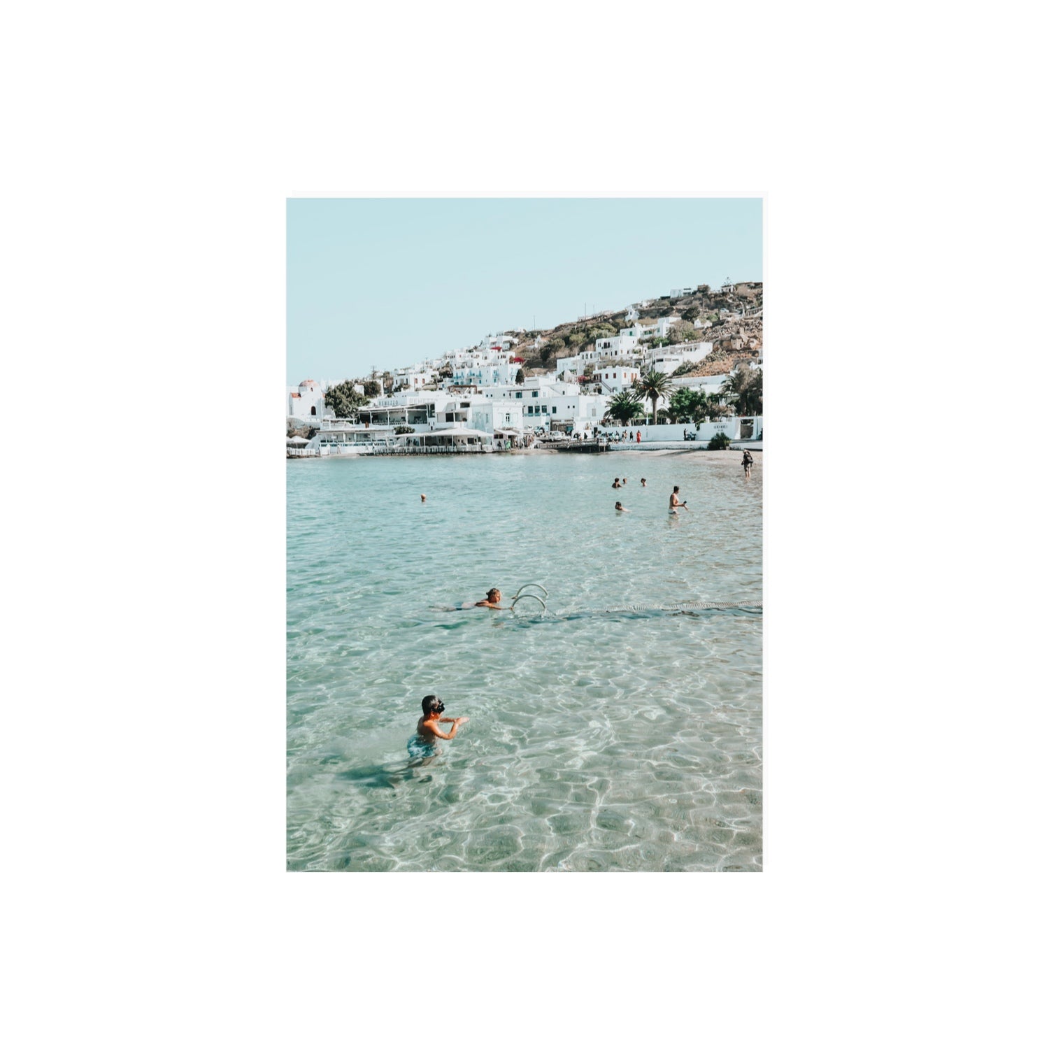 Beside The Seaside Mykonos beach Greek island wall art A2, 59.4 x 42 cm unframed fine art print