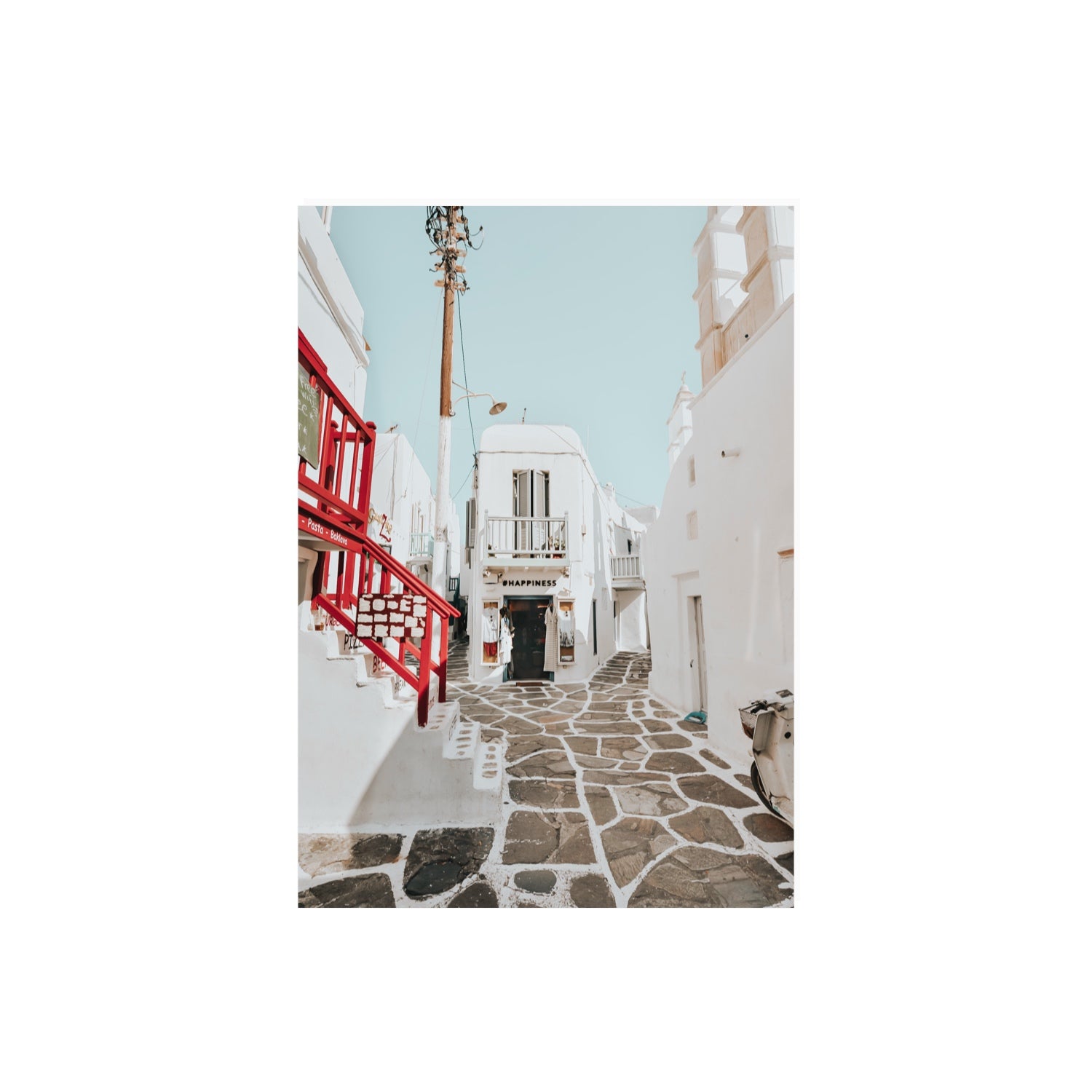 Happiness Mykonos Greek island wall art A2, 59.4 x 42 cm unframed fine art print