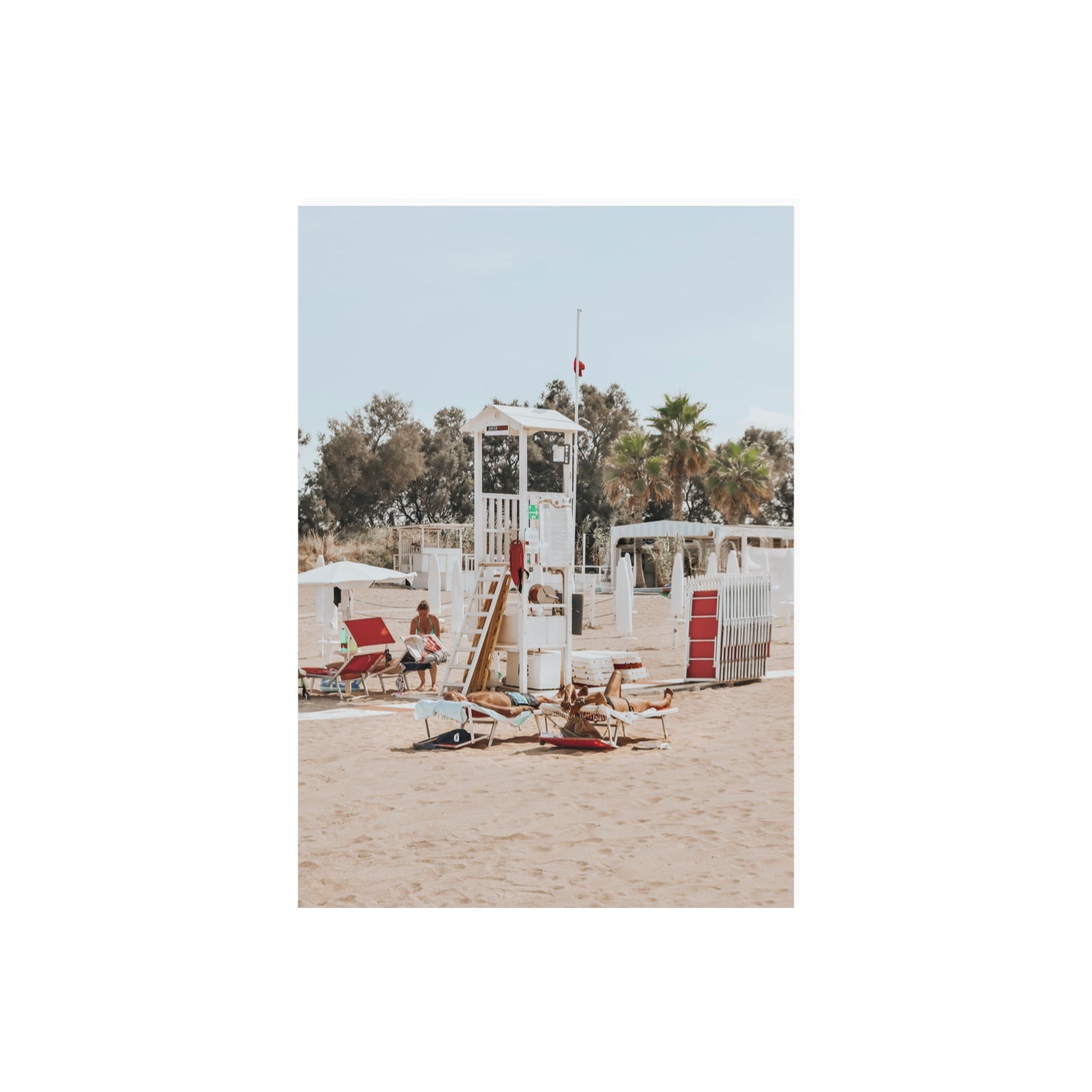 Red Lounge Reverie Puglia beach coastal wall art A2, 59.4 x 42 cm unframed fine art print