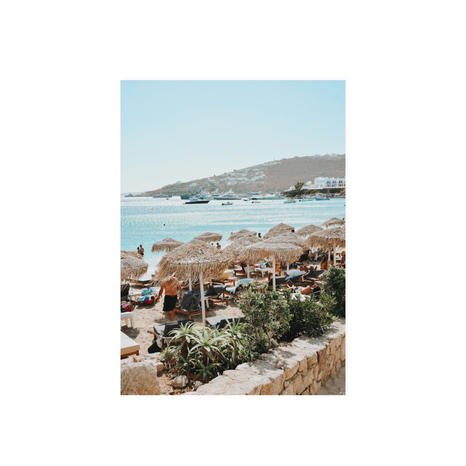 Beachside Huts Mykonos Greek island wall art 70 x 50 cm unframed fine art print