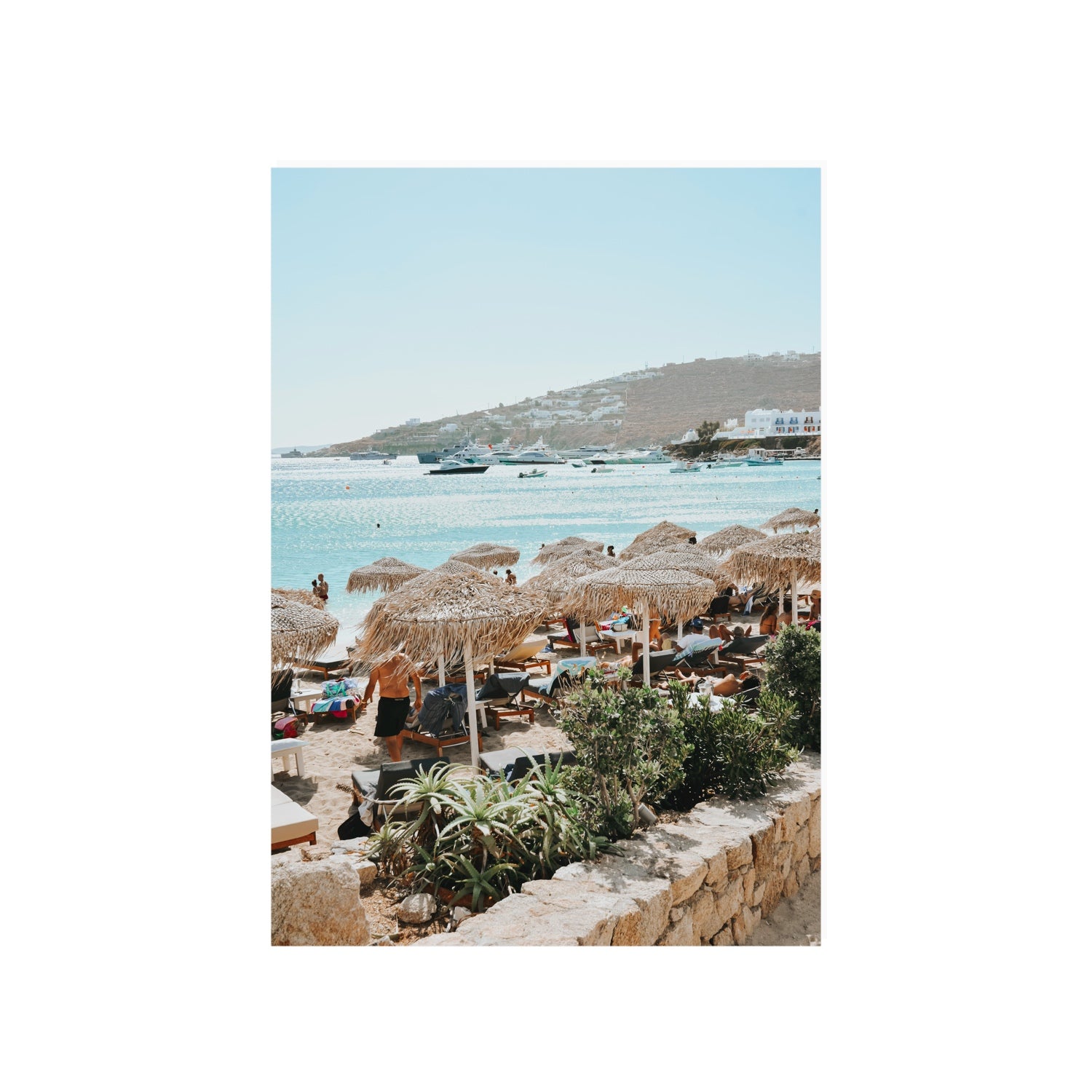 Beachside Huts Mykonos Greek island wall art A1, 84.1 x 59.4 cm unframed fine art print