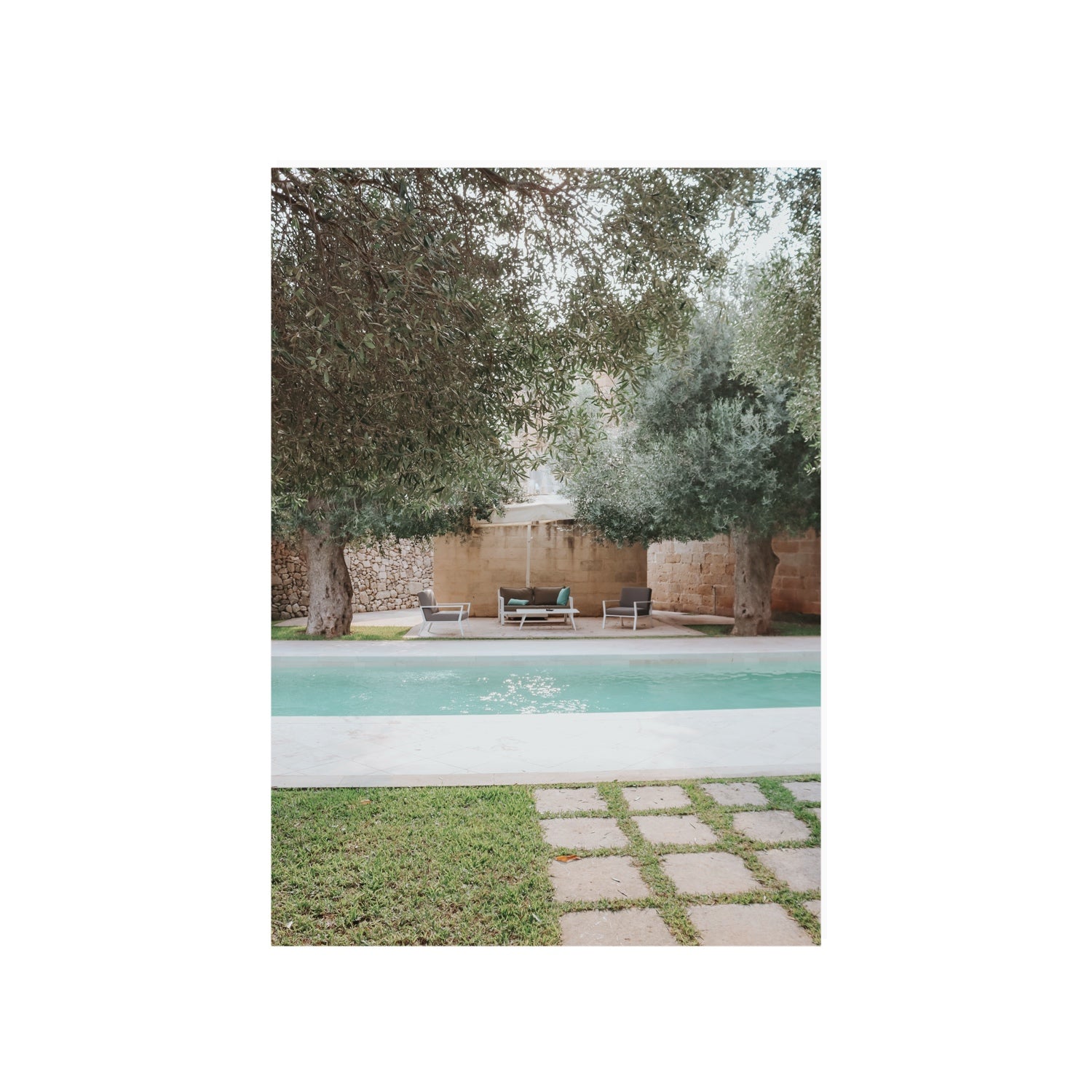 Idyllic Escape Puglia Mediterranean wall art A1, 84.1 x 59.4 cm unframed fine art print