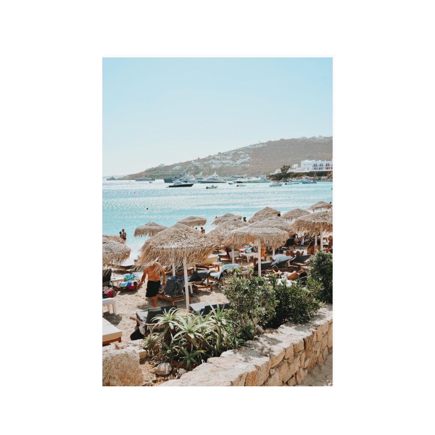 Beachside Huts Mykonos Greek island wall art 100 x 70 cm unframed fine art print
