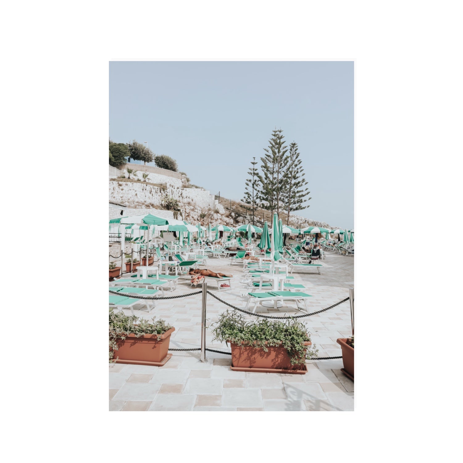 Siesta on The Terrace Puglia coastal wall art 100 x 70 cm unframed fine art print