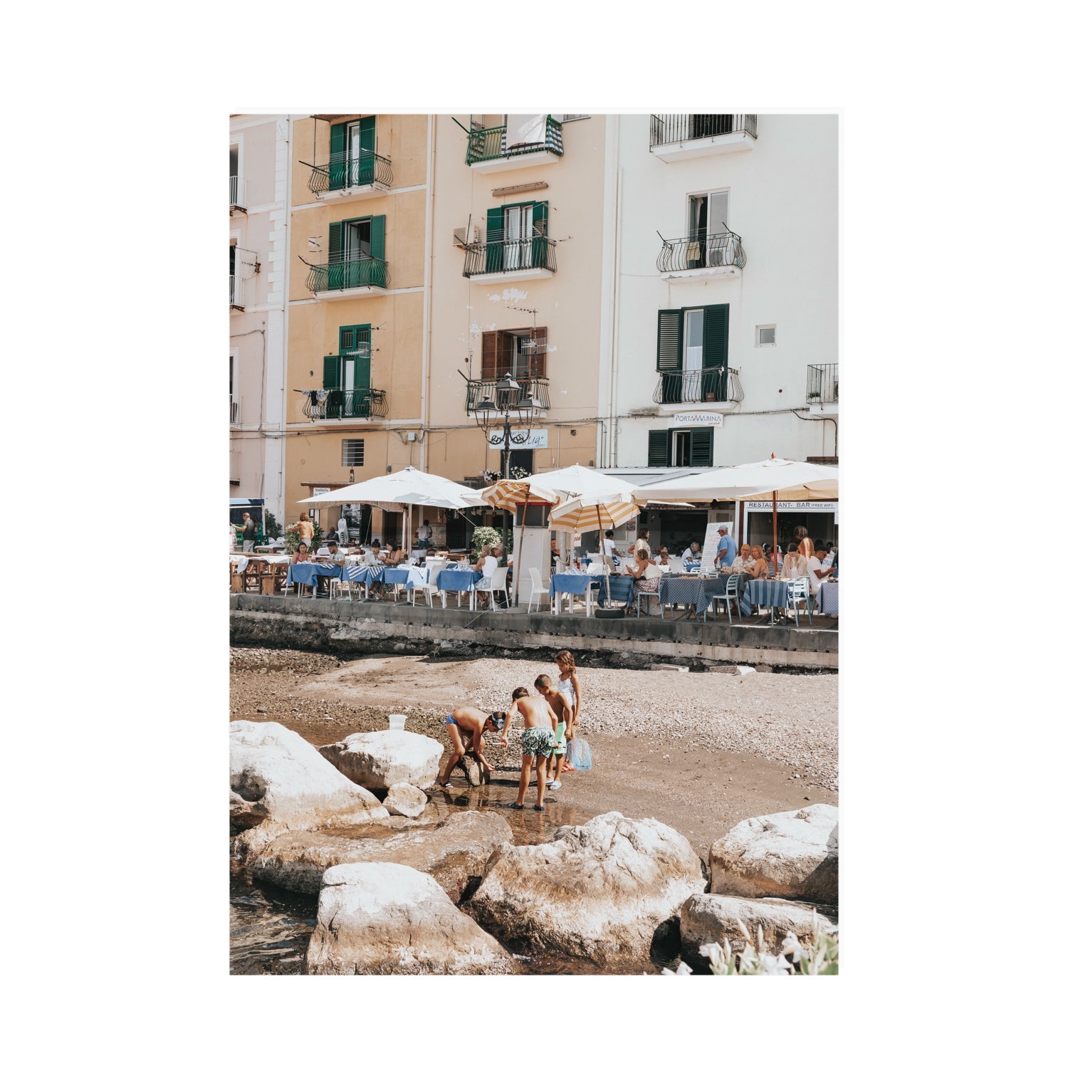 Sunny Playtime Sorrento coastal wall art A0 unframed fine art print
