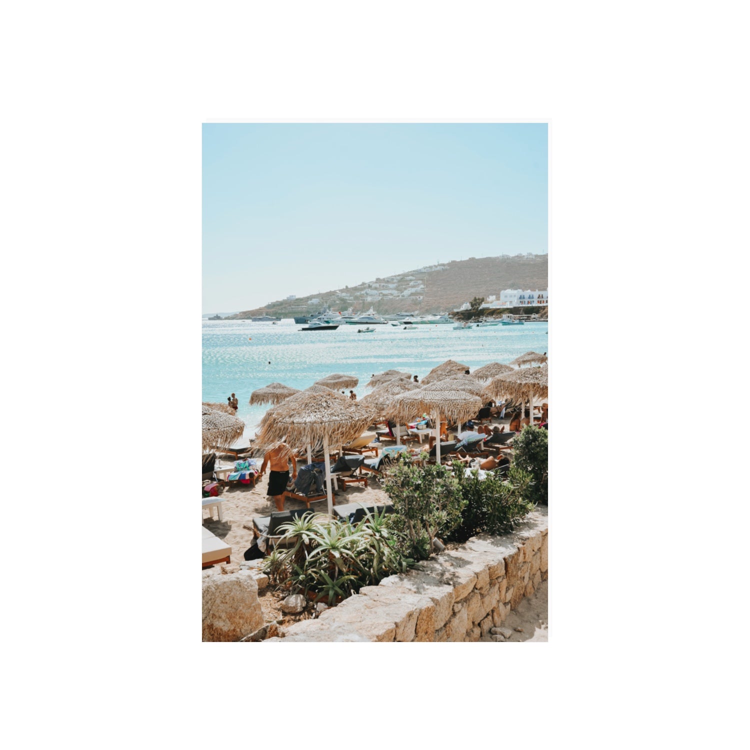 Beachside Huts Mykonos Greek island wall art 20 x 30 in unframed fine art print