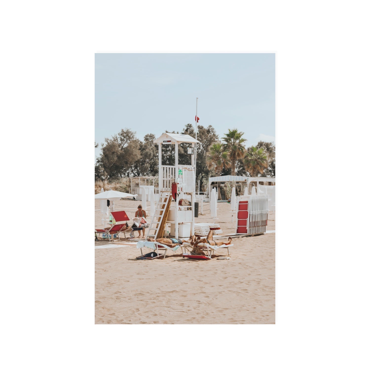 Red Lounge Reverie Puglia beach coastal wall art 24 x 36 in unframed fine art print