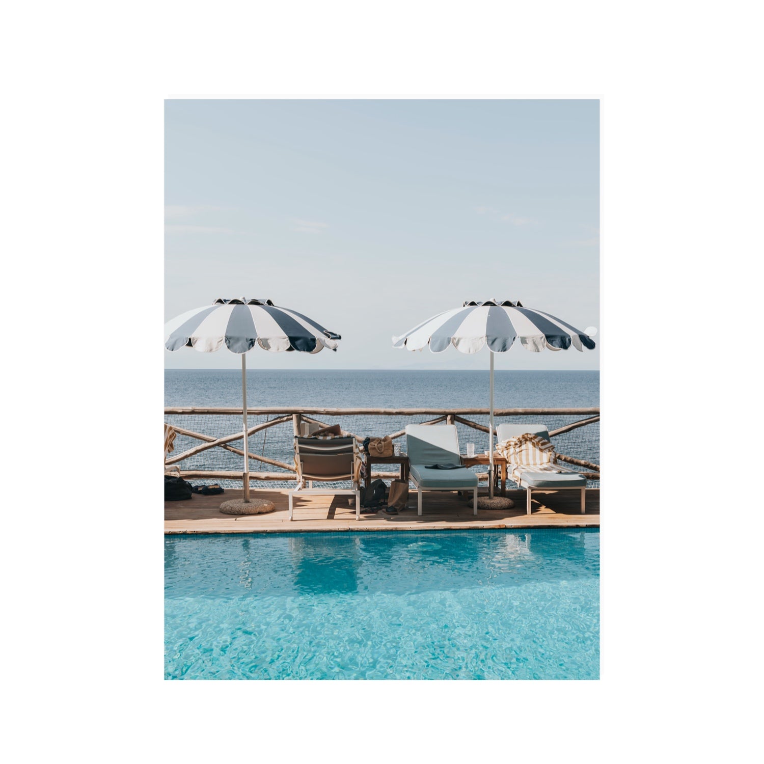 Beach Retreat fine art print, Ischia, Italy, european beach clubs artwork, 30 x 40 in, Unframed, Fine Art Print
