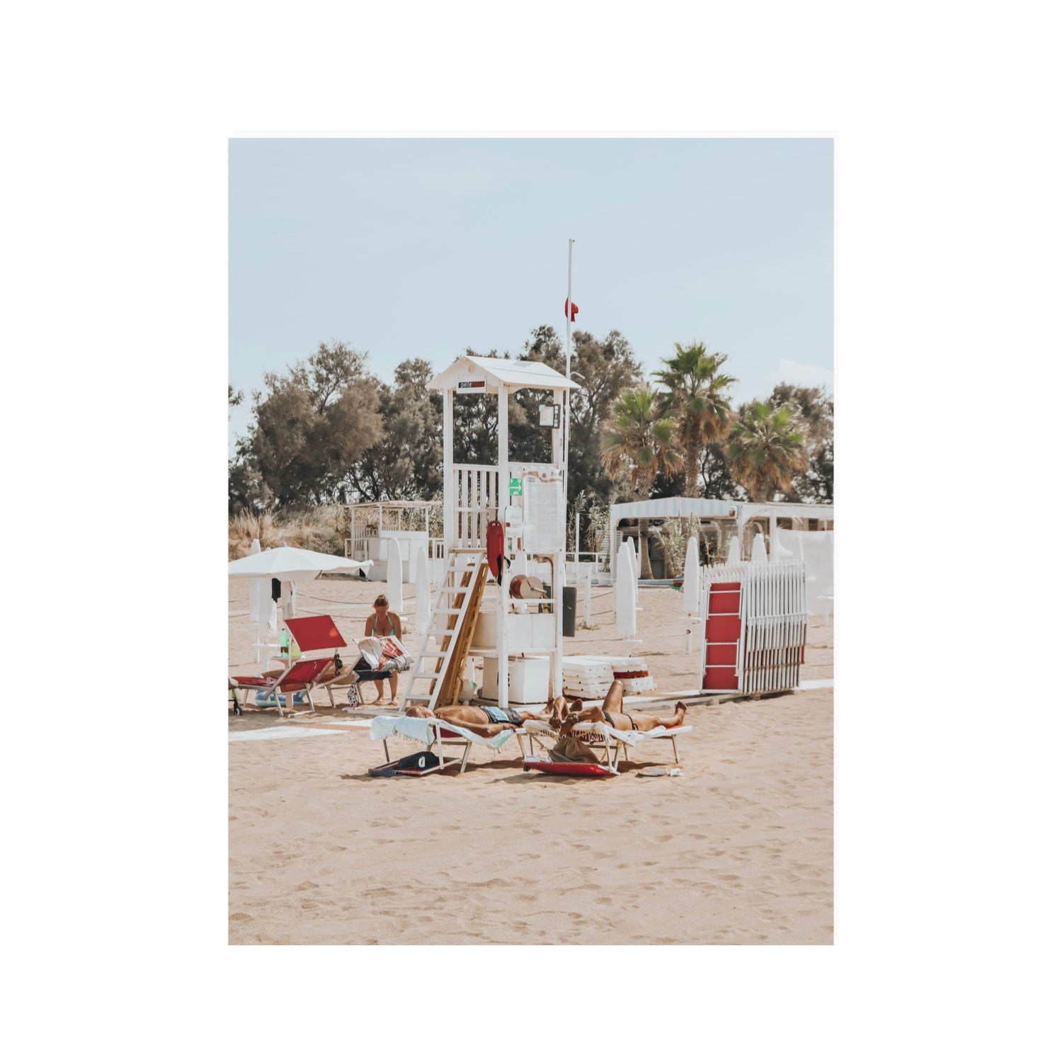 Red Lounge Reverie Puglia beach coastal wall art 30 x 40 in unframed fine art print