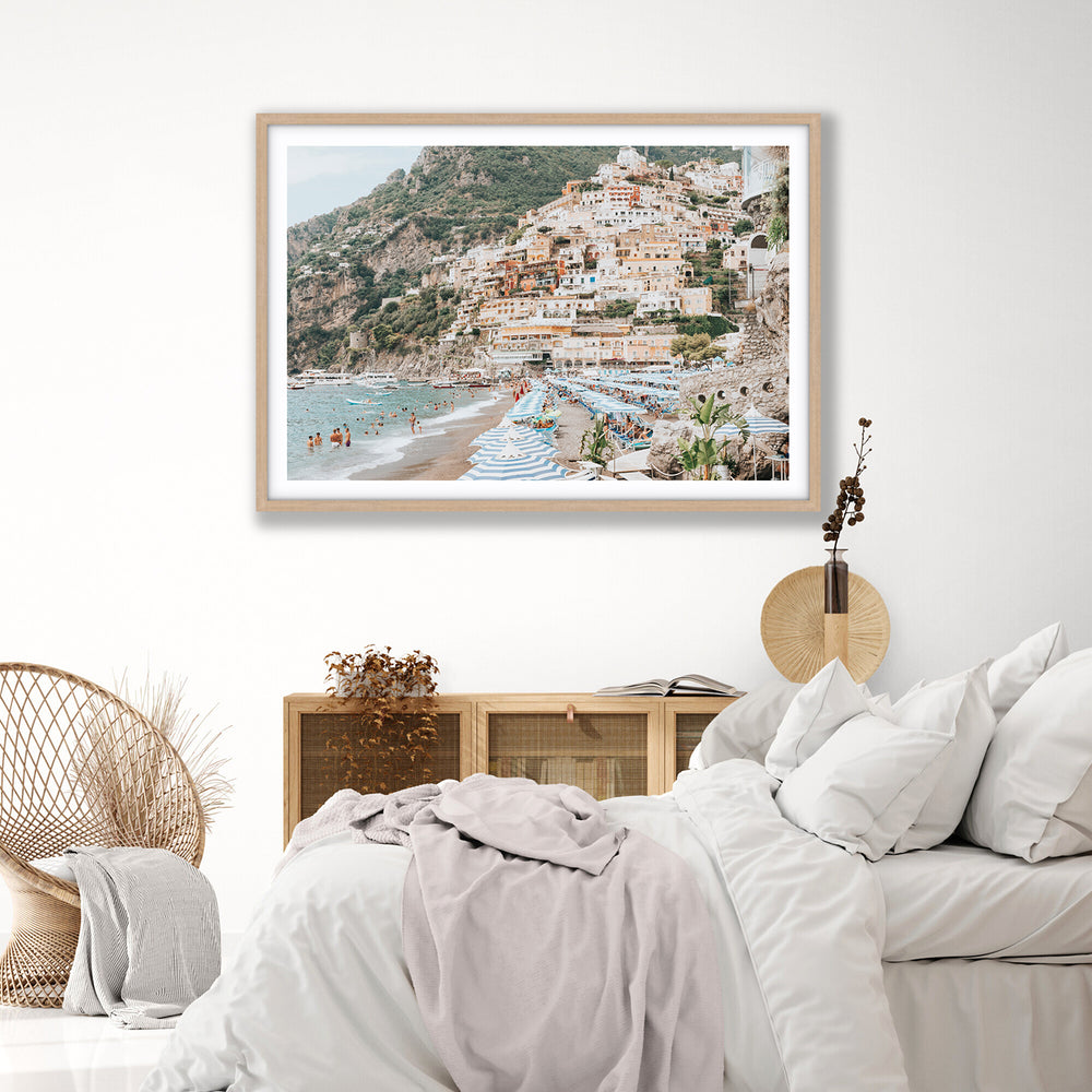 Villagio Sul Mare Positano wall art natural oak framed print styled in a room