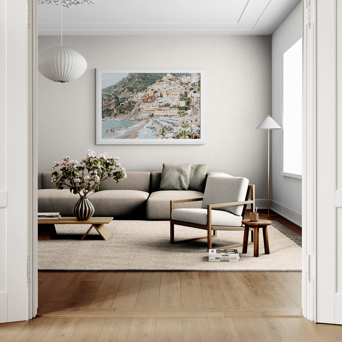 Villagio Sul Mare Positano wall art white framed print styled in a room