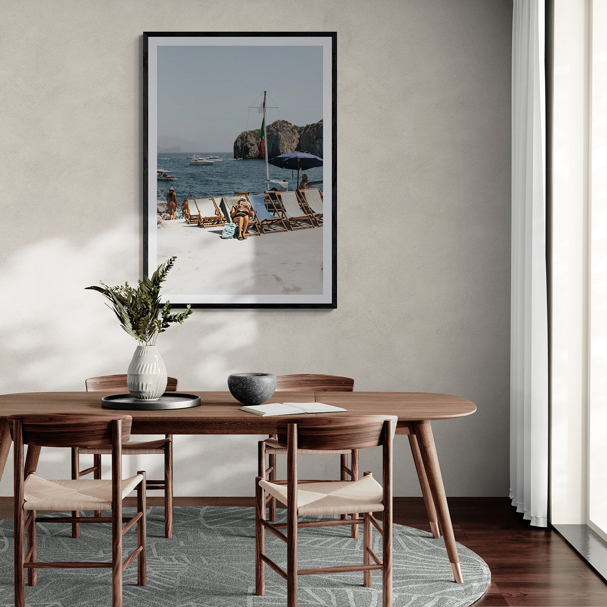 Vintage Sun Goddess Italian decor wall art black framed print styled in a room