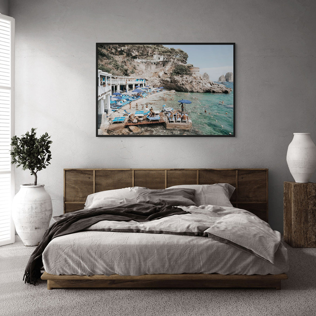 Vita Bella Capri Mediterranean wall art black framed print styled in a room view 2