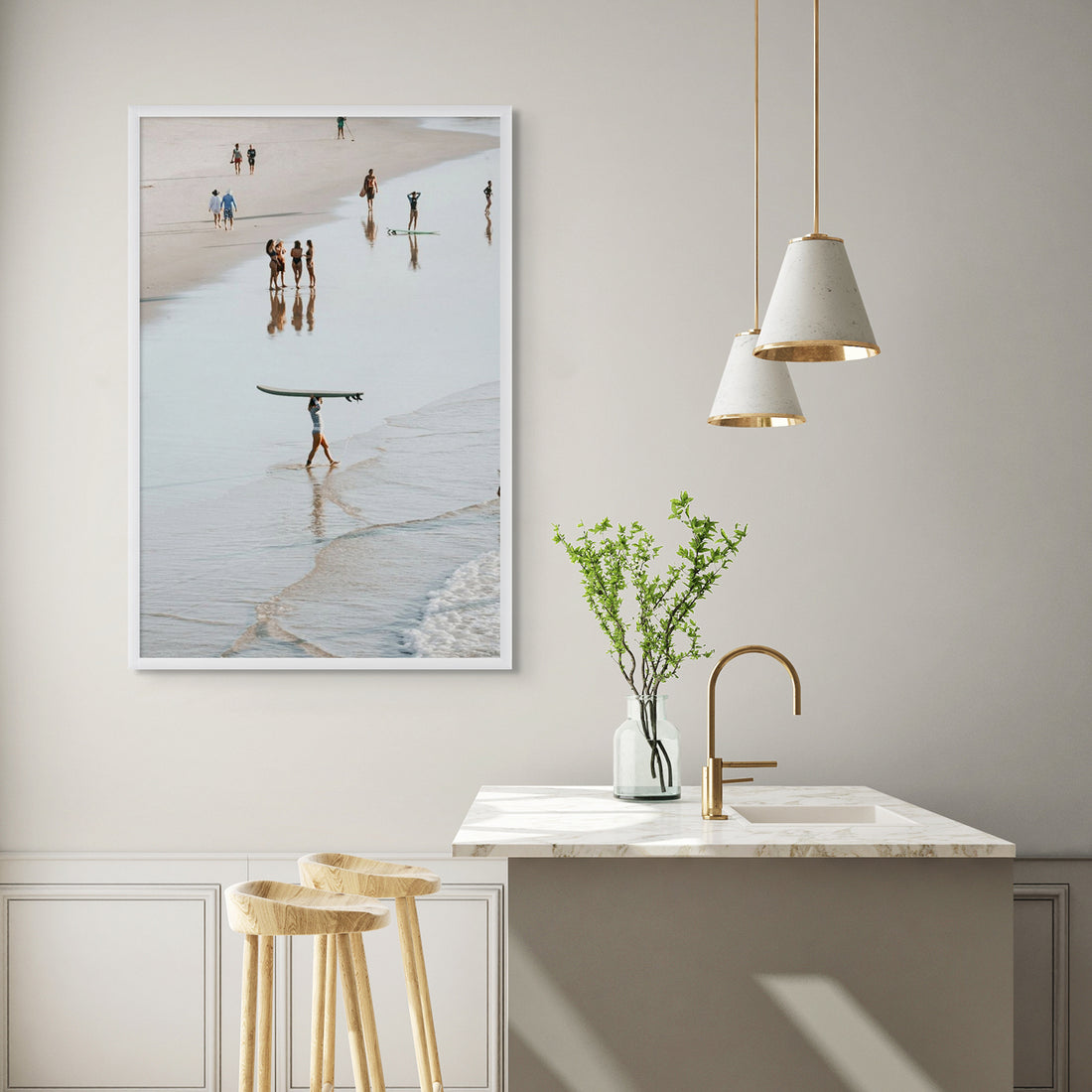 Bailey Byron Bay beach coastal decor wall art white framed print styled in a room