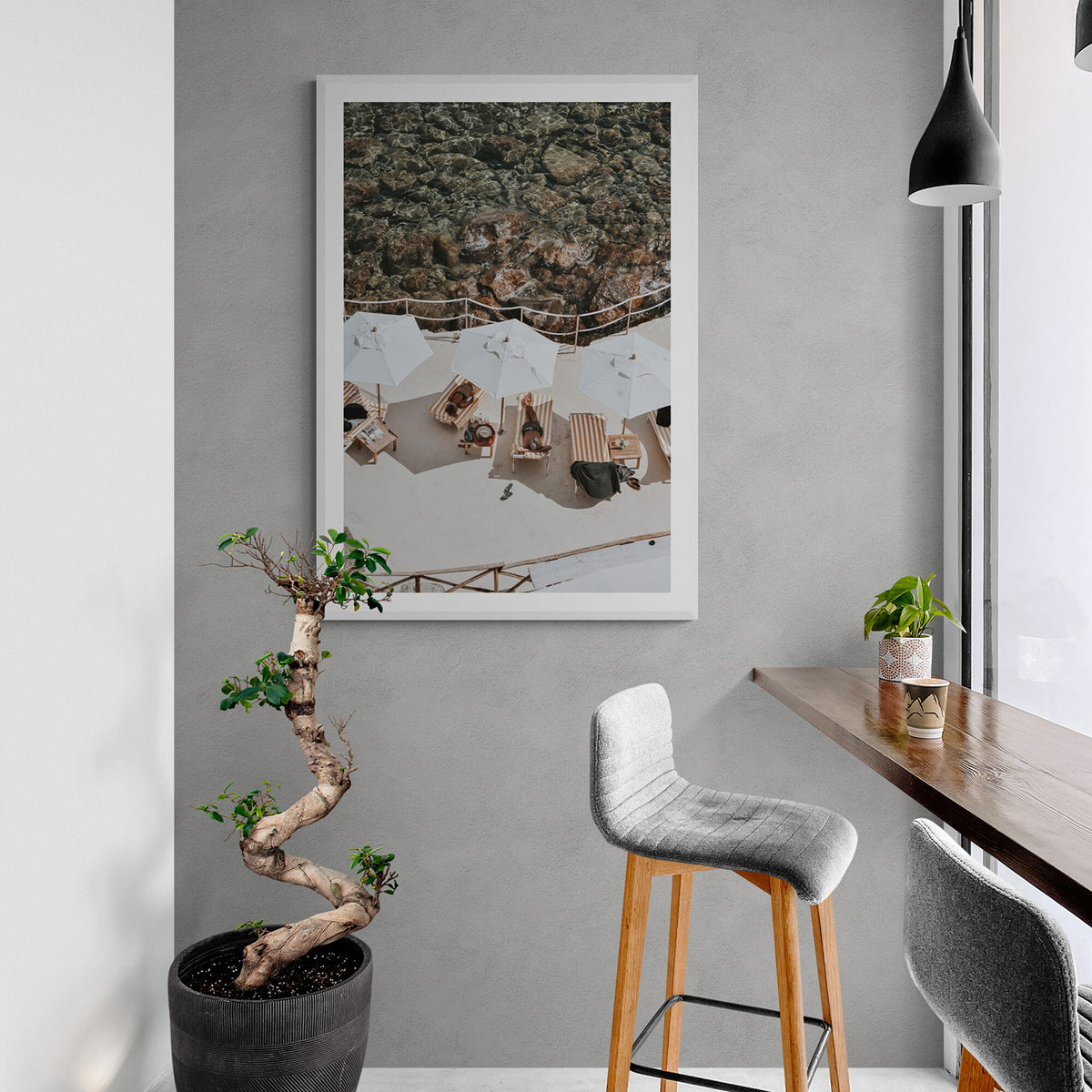 When Harry Met Sally Tuscany coastal wall art framed print styled in a cafe interior