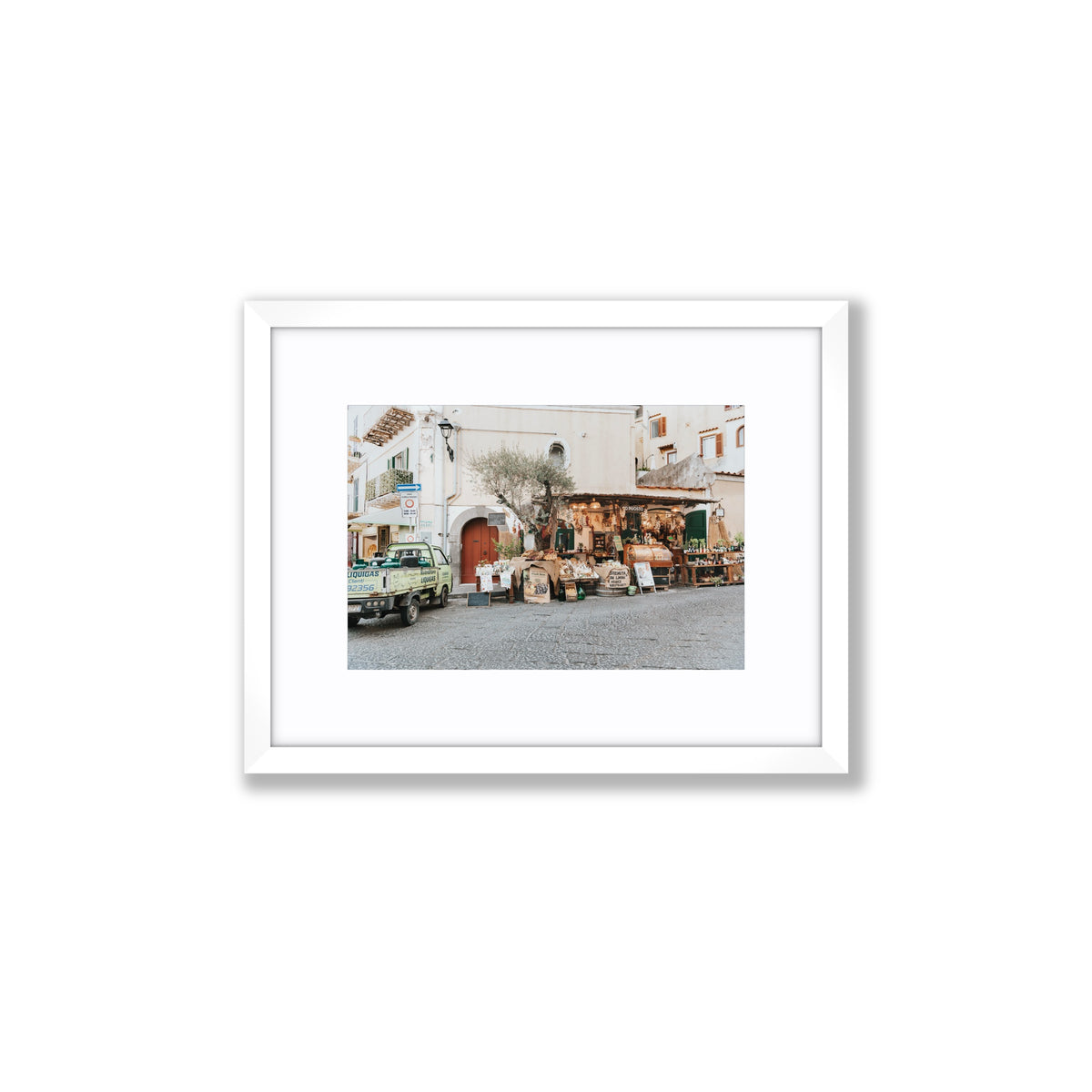 Mercatino Ischia travel photography wall art small fine art print in white frame with matboard