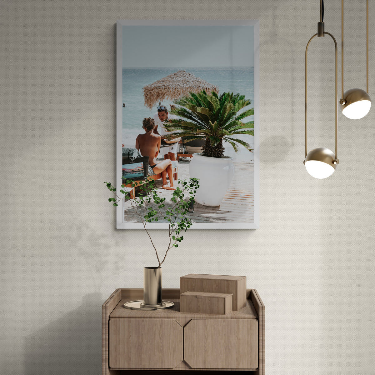 At Your Service Mykonos Greek island wall art styled in a room