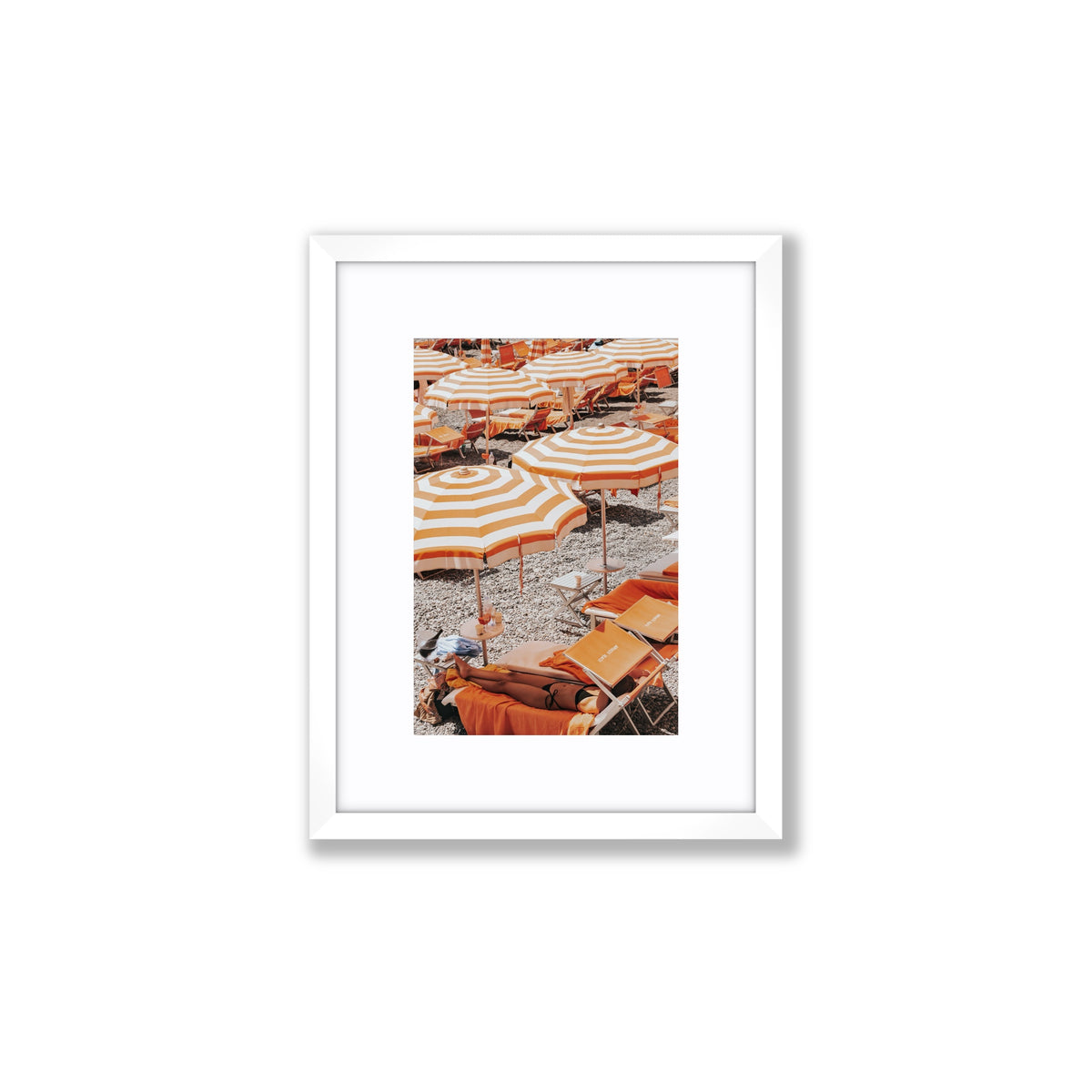 Beach Mode Positano European beach club wall art small fine art print in white frame with matboard