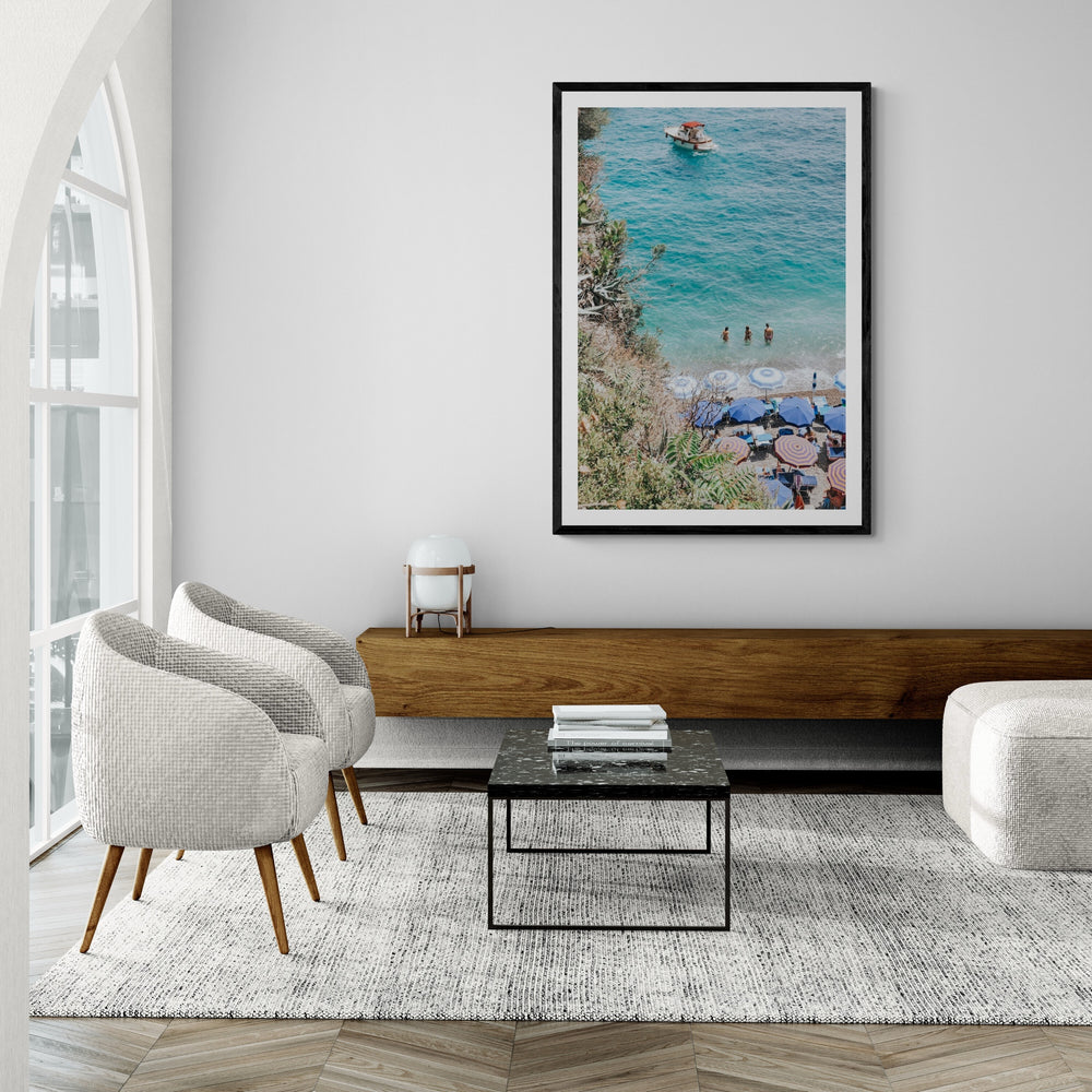 Vitamin Sea Positano coastal wall art framed print styled in a room view 3