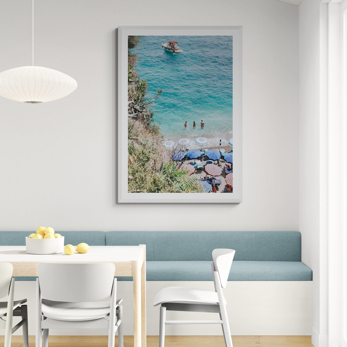 Vitamin Sea Positano coastal wall art framed print styled in a room view 4