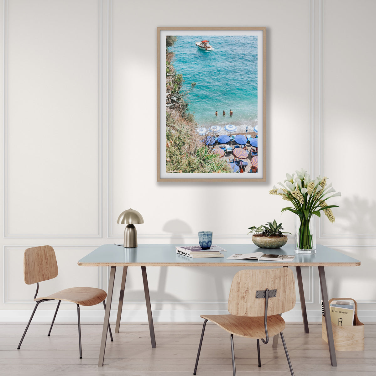 Vitamin Sea Positano coastal wall art framed print styled in a room view 5