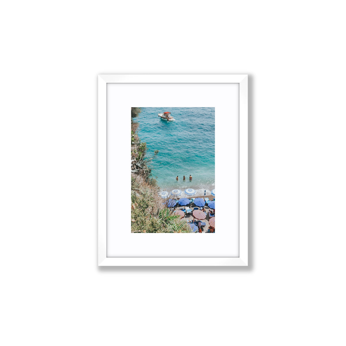 Vitamin Sea Positano coastal wall art small fine art print in white frame with matboard