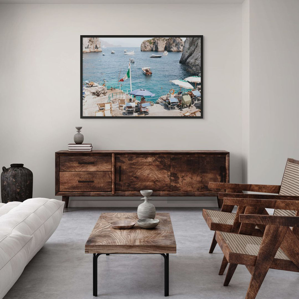 Smooth Sailing Capri Mediterranean wall art view 3 styled in a room