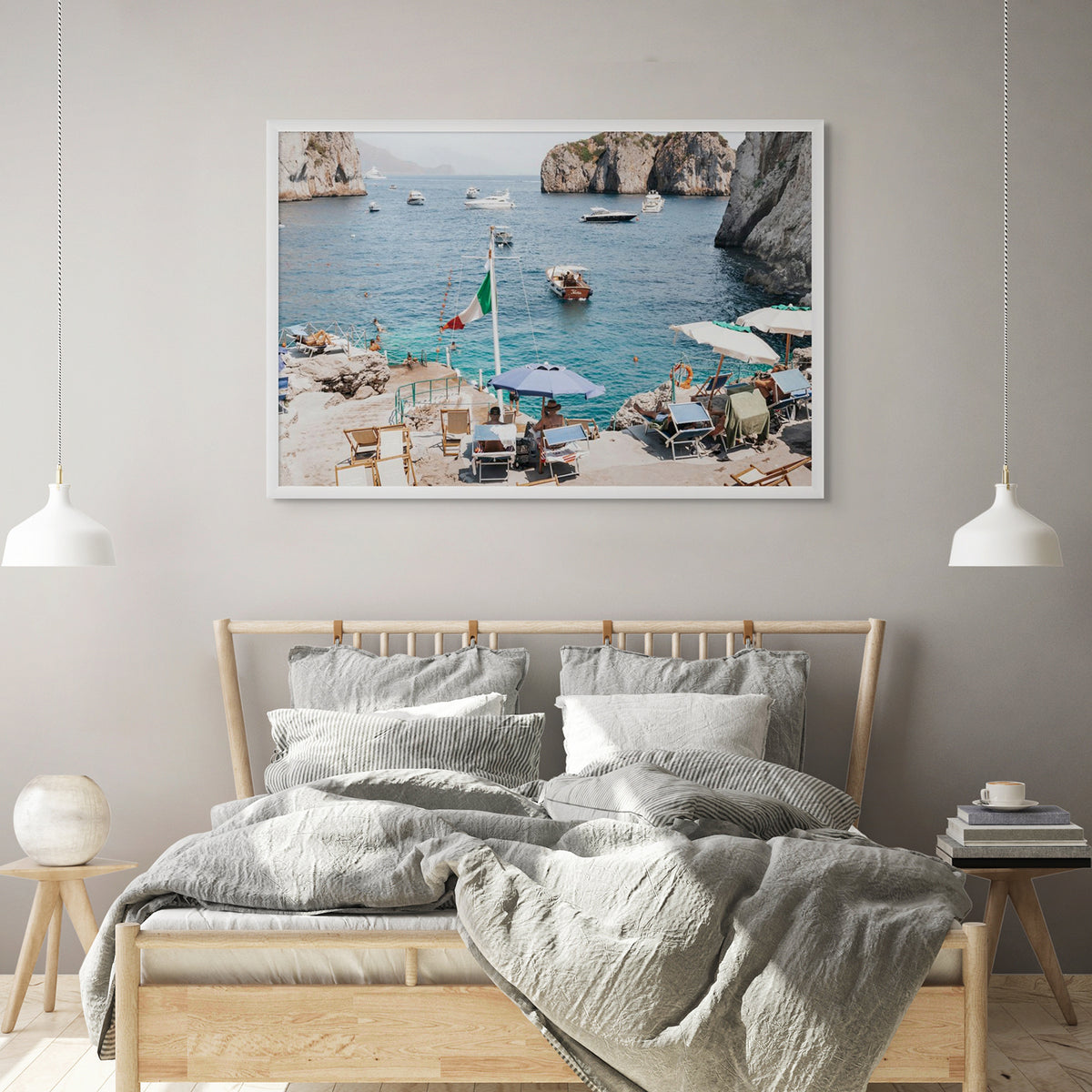 Smooth Sailing Capri Mediterranean wall art view 2 styled in a room