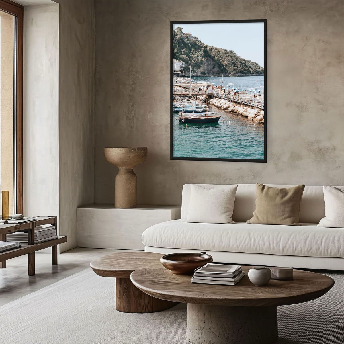 Sundeck Society Sorrento boat wall art framed print styled in a room view 2