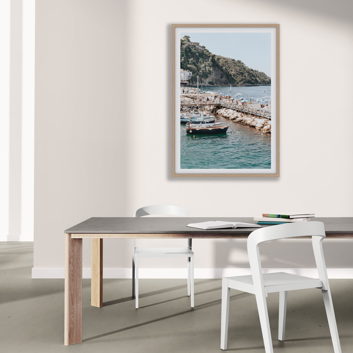 Sundeck Society Sorrento boat wall art framed print styled in a room view 6