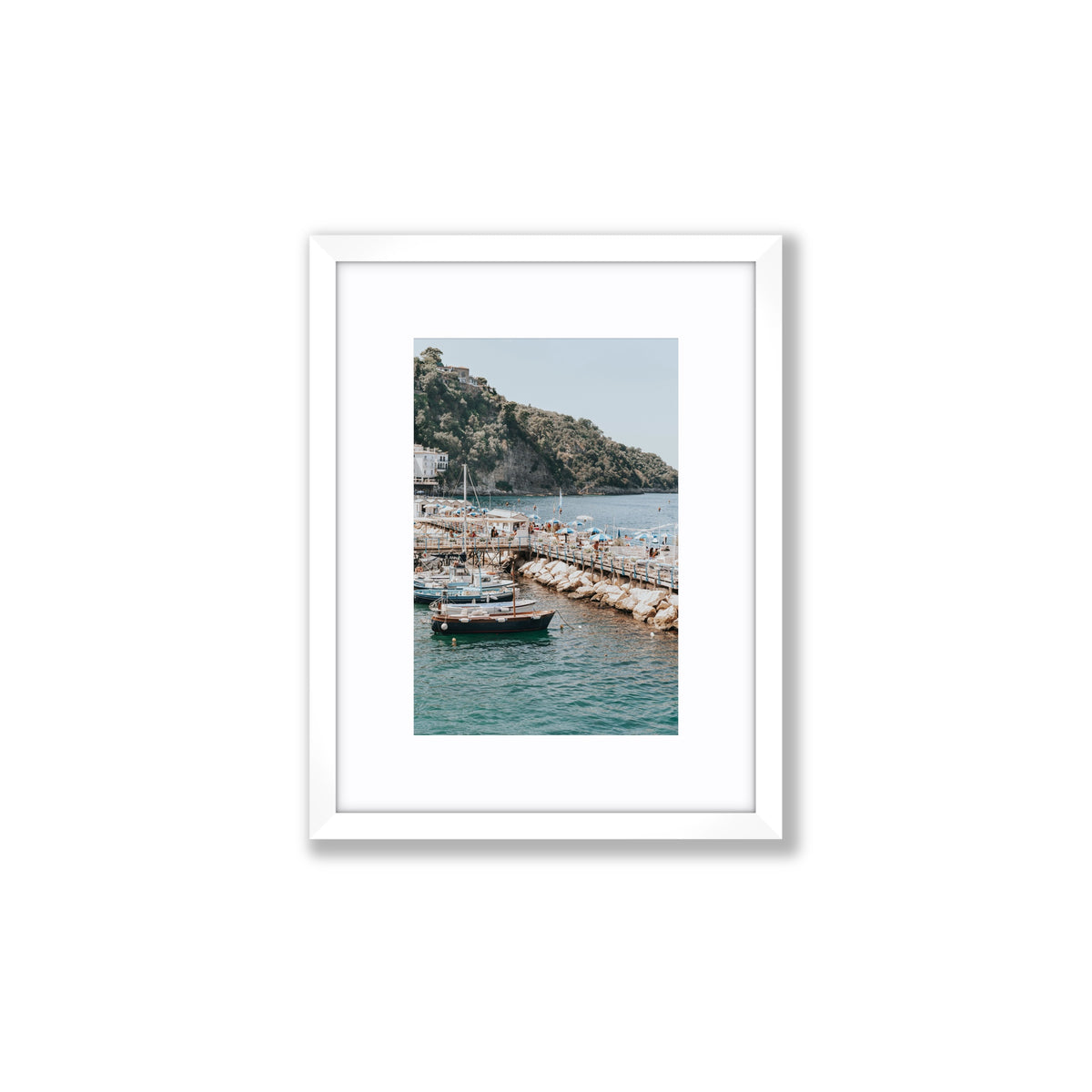 Sundeck Society Sorrento boat wall art small fine art print in white frame with matboard