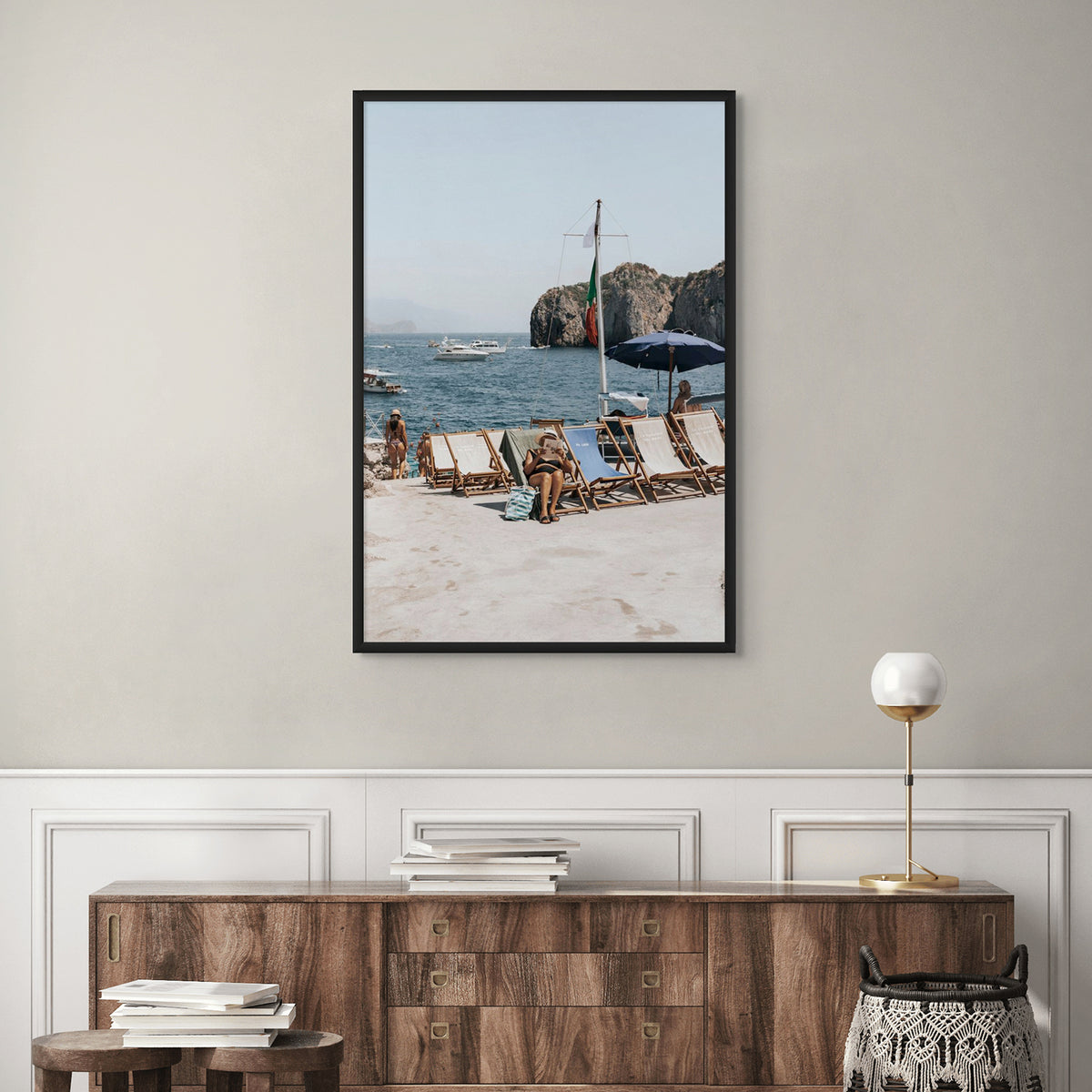 Vintage Sun Goddess Italian decor wall art framed print styled in a room